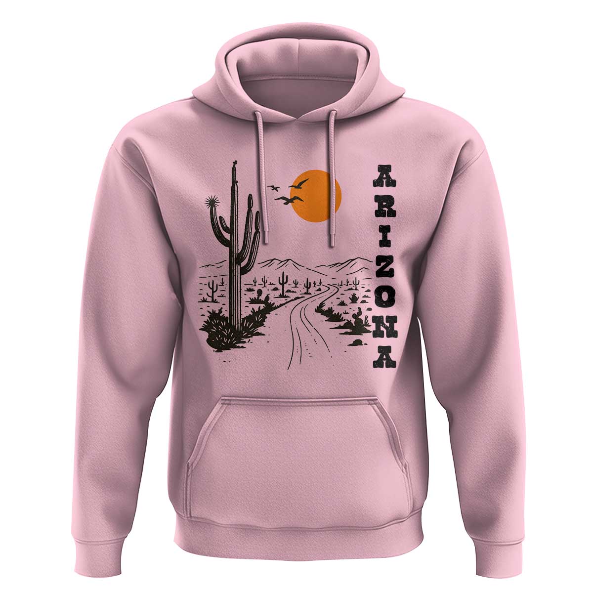 Retro Arizona Desert Road Sunset Graphic Hoodie Vintage Southwest Saguaro Cactus Travel Souvenir