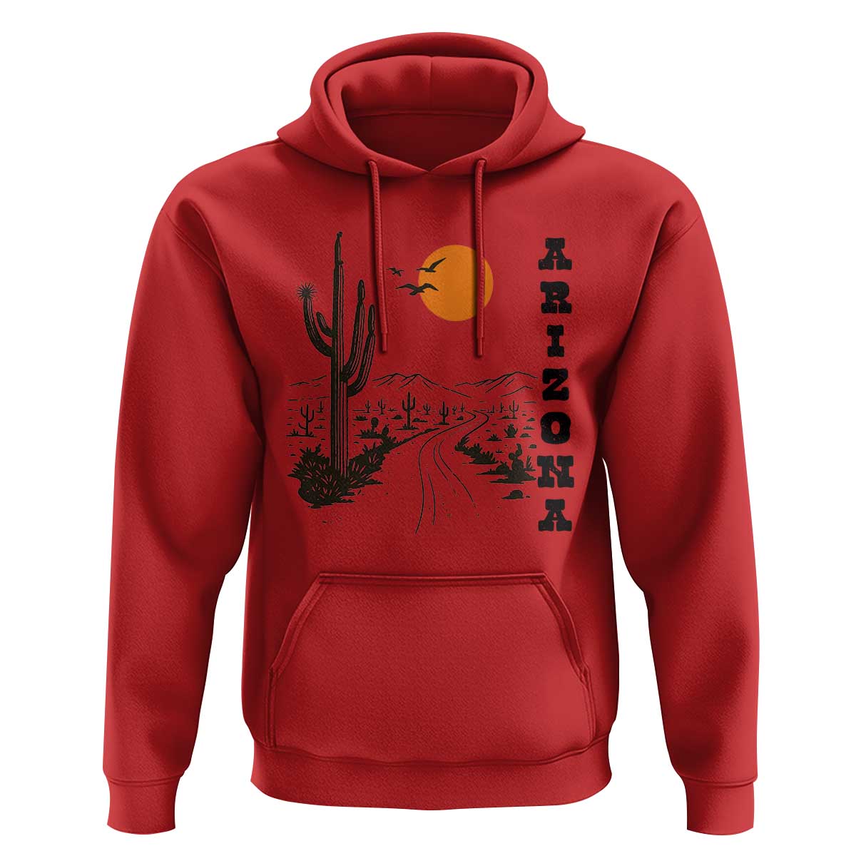 Retro Arizona Desert Road Sunset Graphic Hoodie Vintage Southwest Saguaro Cactus Travel Souvenir