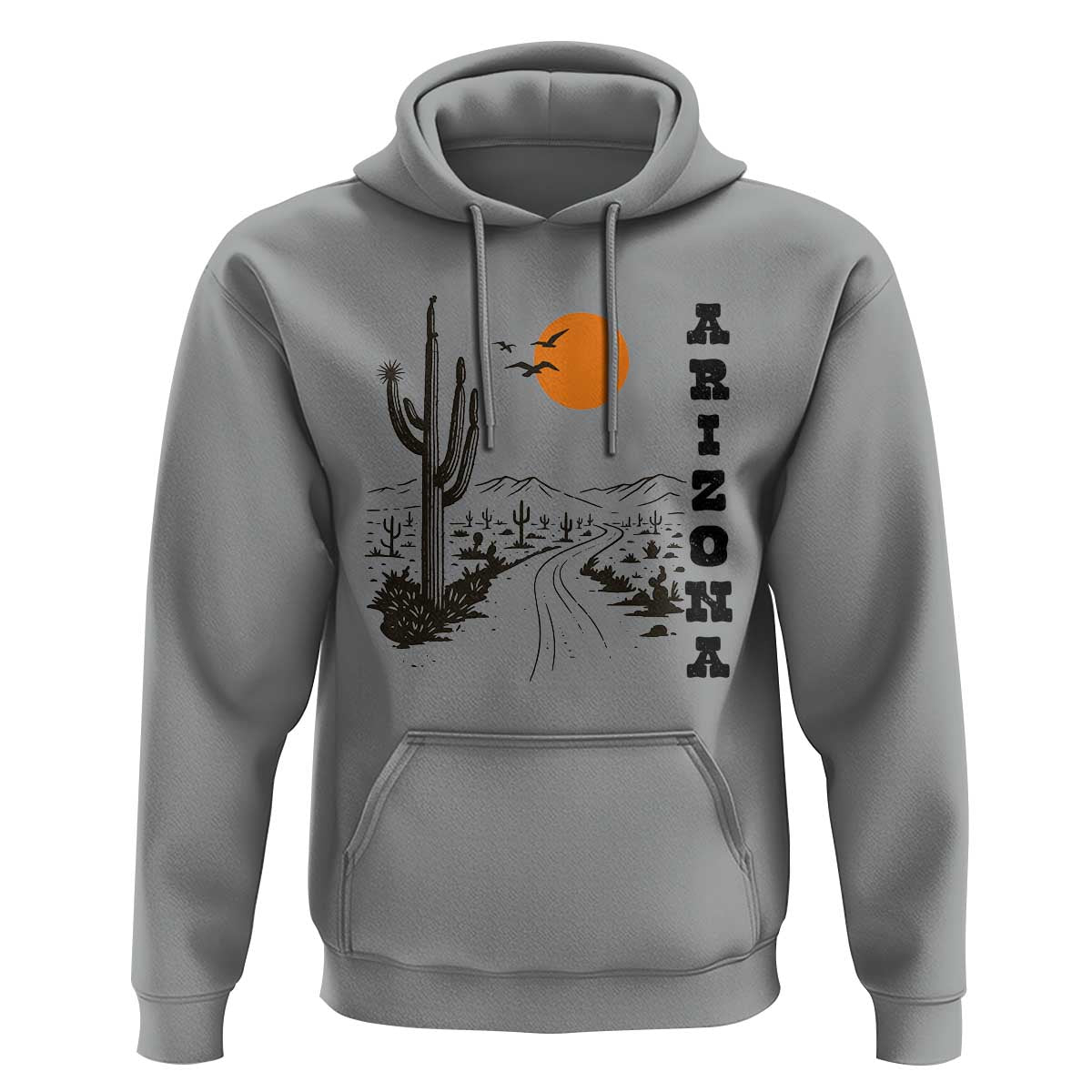 Retro Arizona Desert Road Sunset Graphic Hoodie Vintage Southwest Saguaro Cactus Travel Souvenir