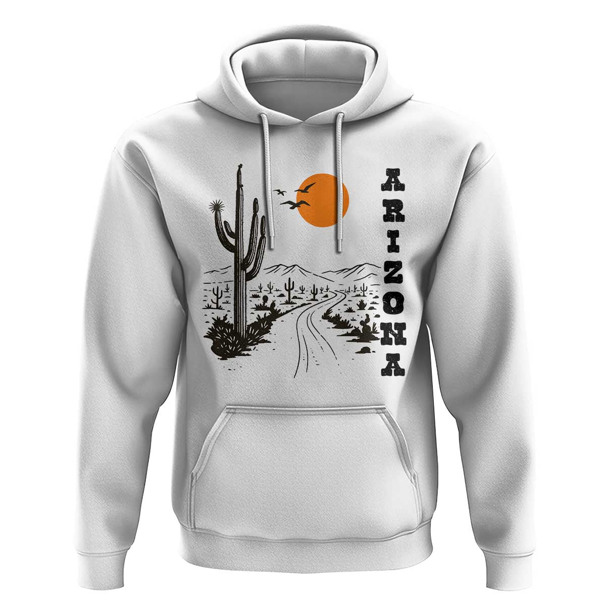 Retro Arizona Desert Road Sunset Graphic Hoodie Vintage Southwest Saguaro Cactus Travel Souvenir