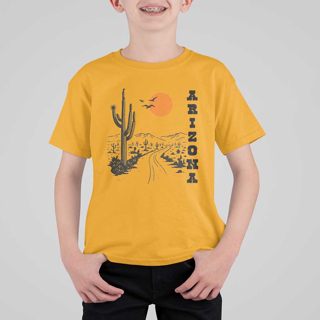 Retro Arizona Desert Road Sunset Graphic T Shirt For Kid Vintage Southwest Saguaro Cactus Travel Souvenir