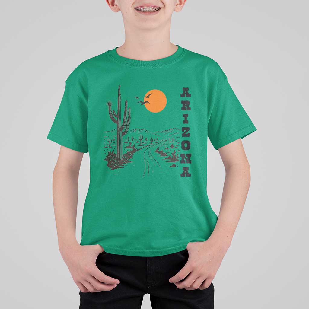 Retro Arizona Desert Road Sunset Graphic T Shirt For Kid Vintage Southwest Saguaro Cactus Travel Souvenir