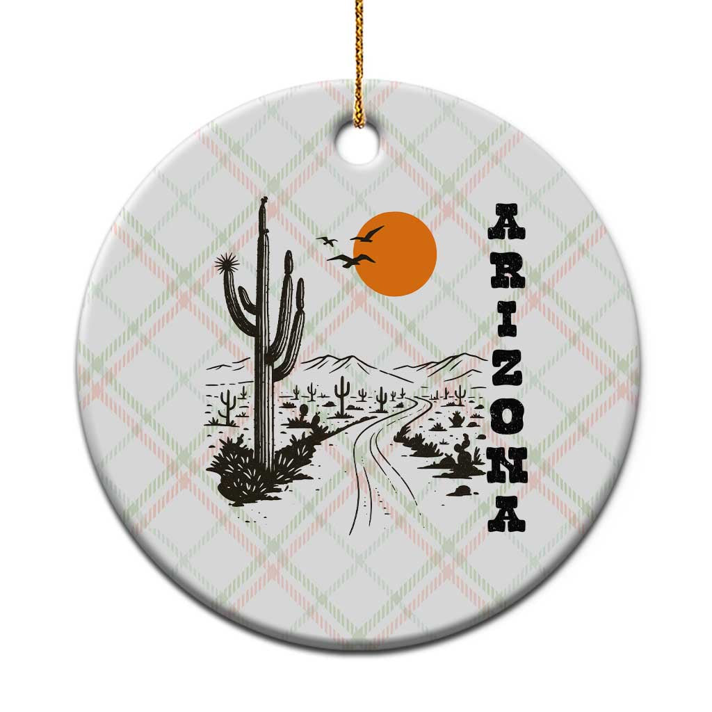 Retro Arizona Desert Road Sunset Graphic Ceramic Ornament Vintage Southwest Saguaro Cactus Travel Souvenir