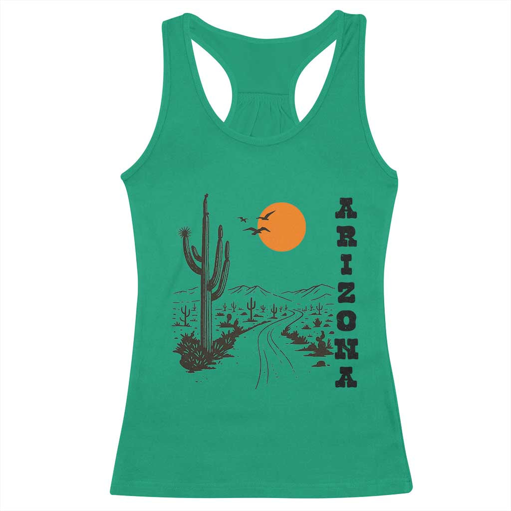 Retro Arizona Desert Road Sunset Graphic Racerback Tank Top Vintage Southwest Saguaro Cactus Travel Souvenir