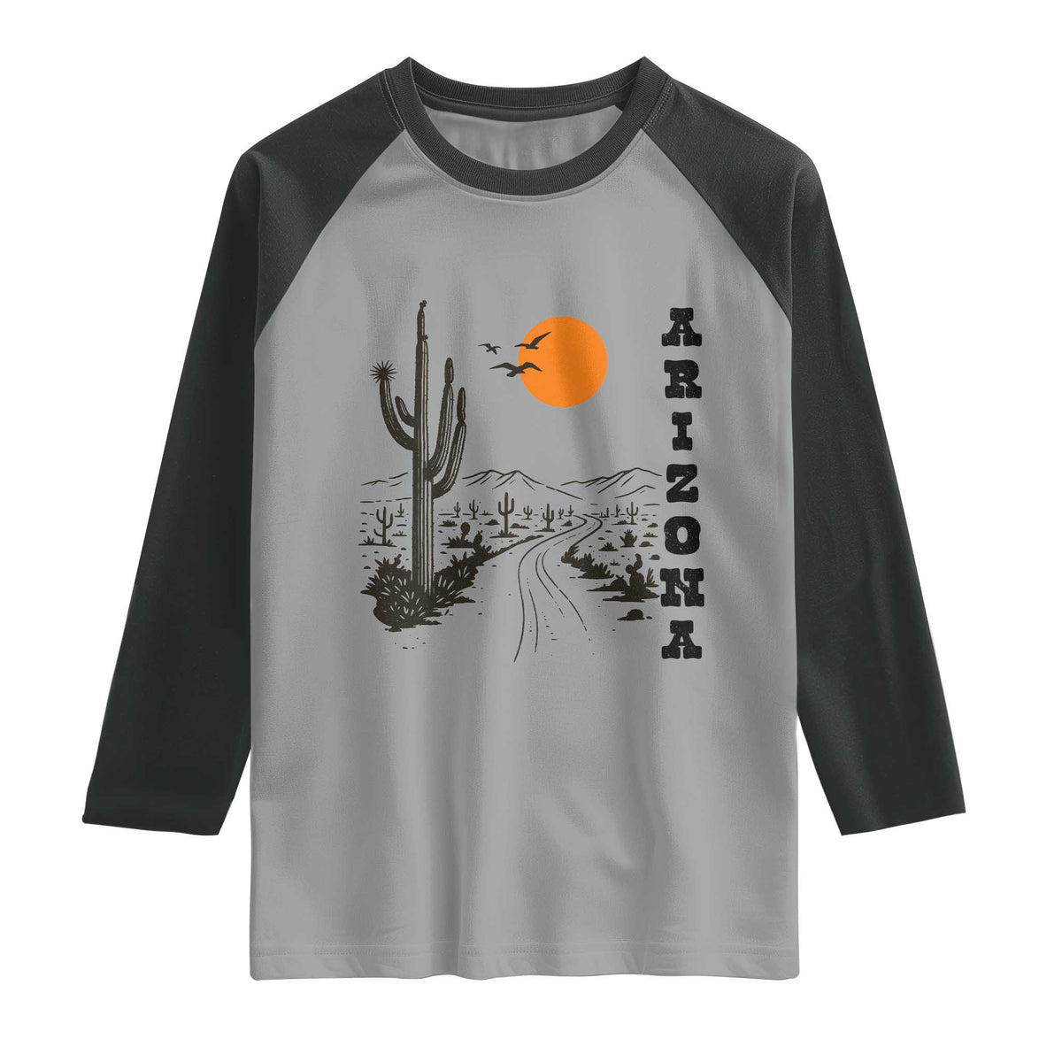 Retro Arizona Desert Road Sunset Graphic Raglan Shirt Vintage Southwest Saguaro Cactus Travel Souvenir