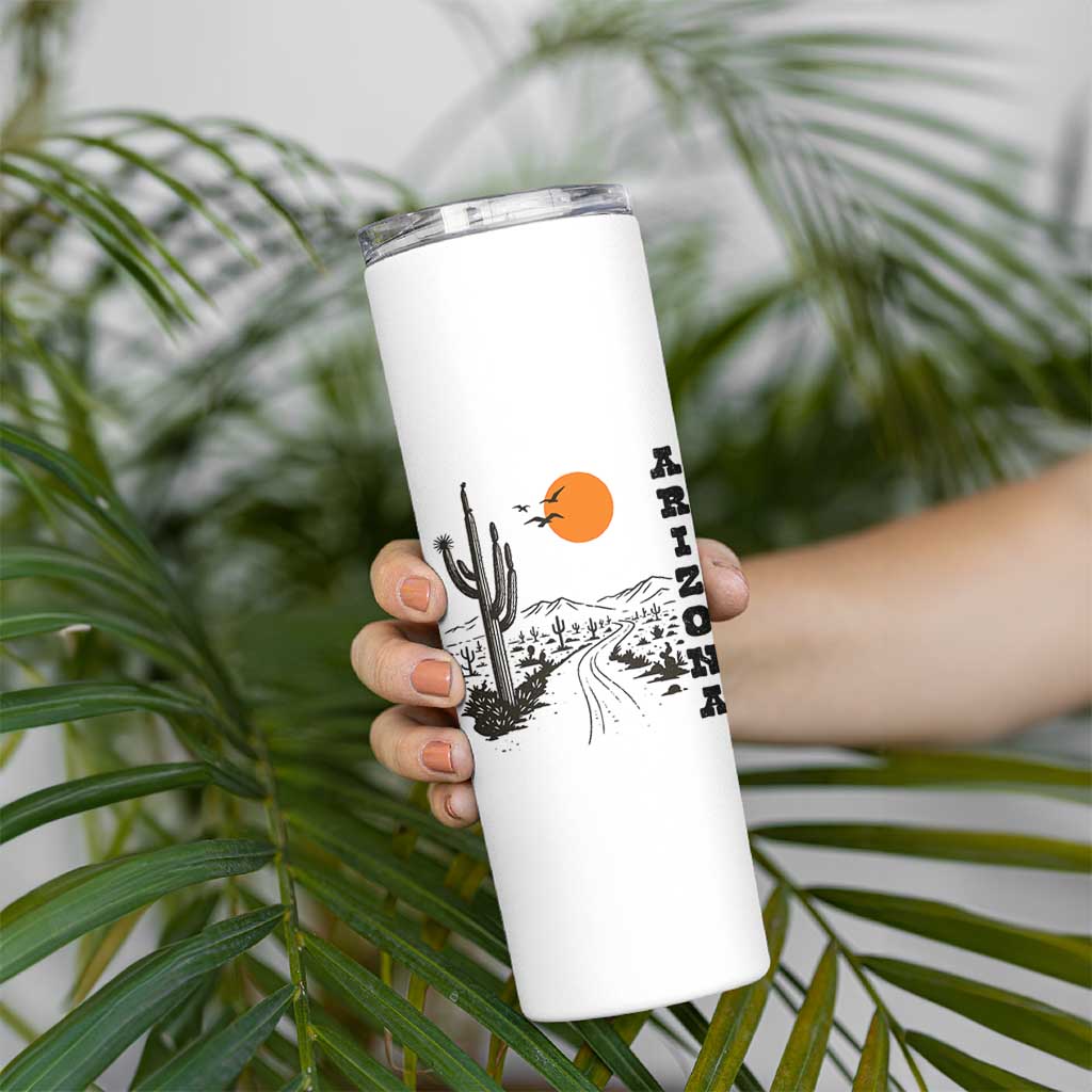 Retro Arizona Desert Road Sunset Graphic Skinny Tumbler Vintage Southwest Saguaro Cactus Travel Souvenir