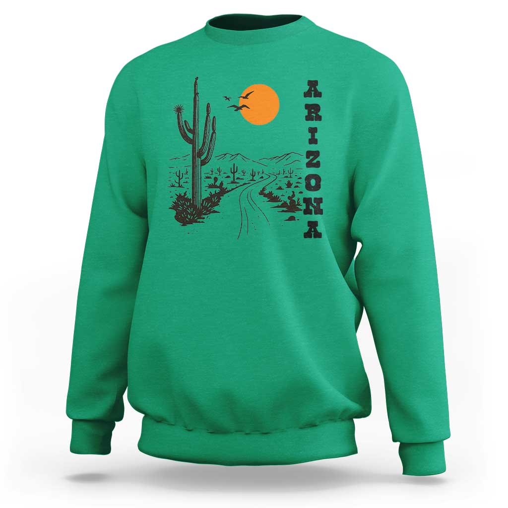 Retro Arizona Desert Road Sunset Graphic Sweatshirt Vintage Southwest Saguaro Cactus Travel Souvenir