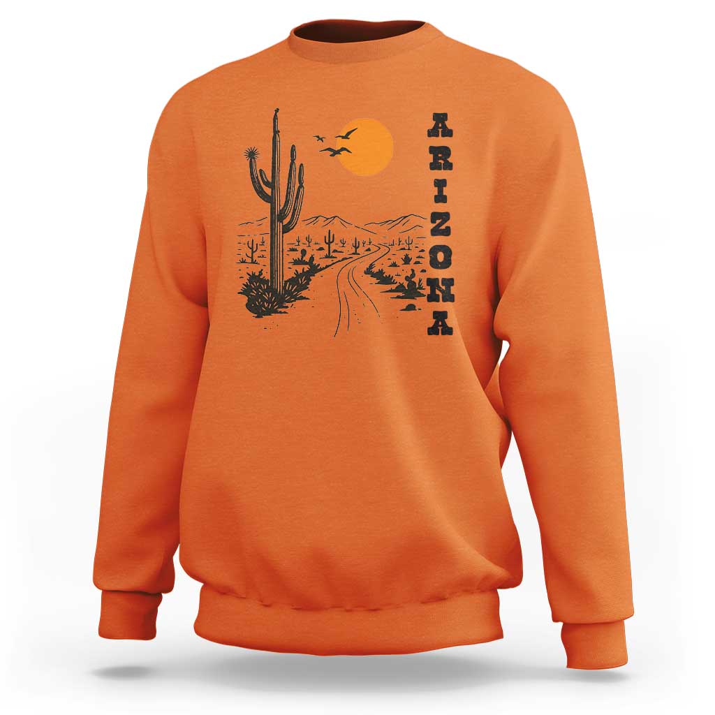 Retro Arizona Desert Road Sunset Graphic Sweatshirt Vintage Southwest Saguaro Cactus Travel Souvenir