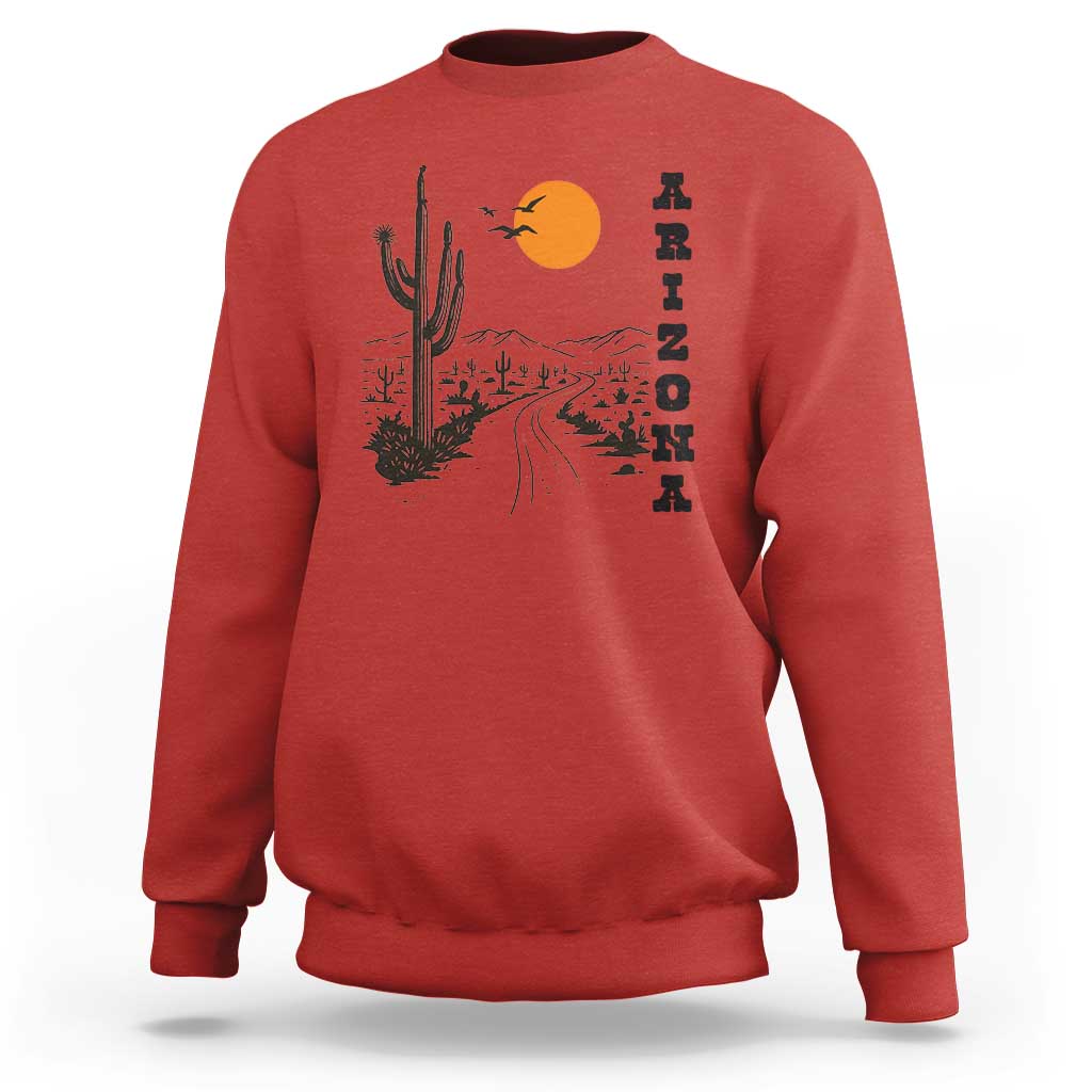 Retro Arizona Desert Road Sunset Graphic Sweatshirt Vintage Southwest Saguaro Cactus Travel Souvenir