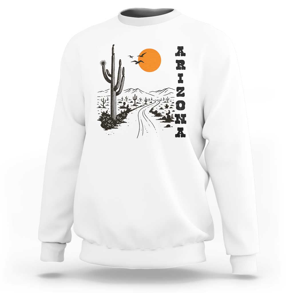 Retro Arizona Desert Road Sunset Graphic Sweatshirt Vintage Southwest Saguaro Cactus Travel Souvenir