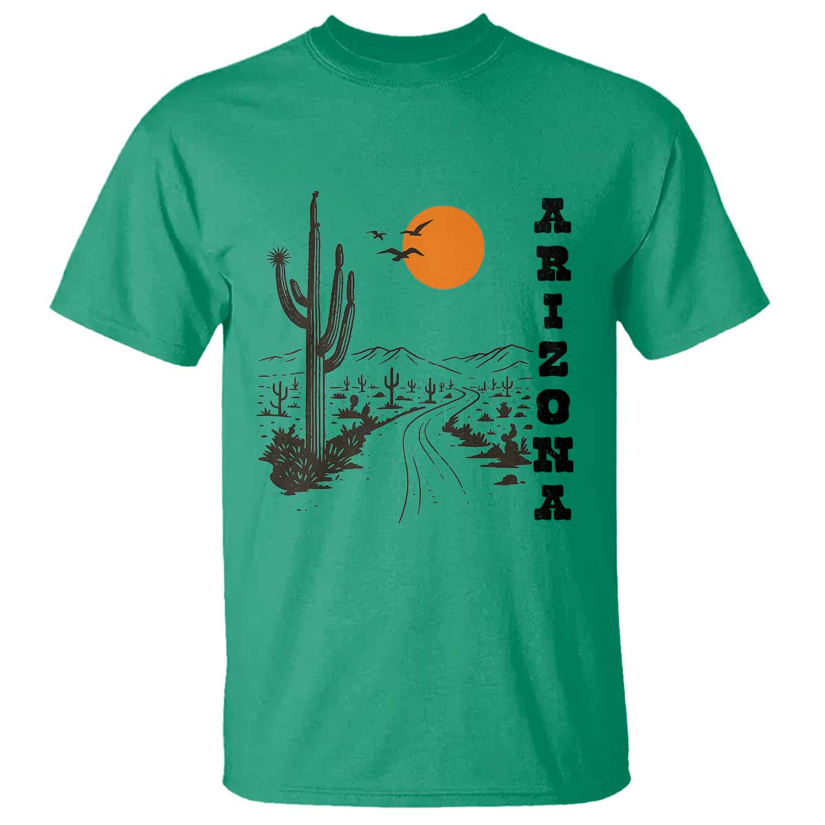 Retro Arizona Desert Road Sunset Graphic T Shirt Vintage Southwest Saguaro Cactus Travel Souvenir
