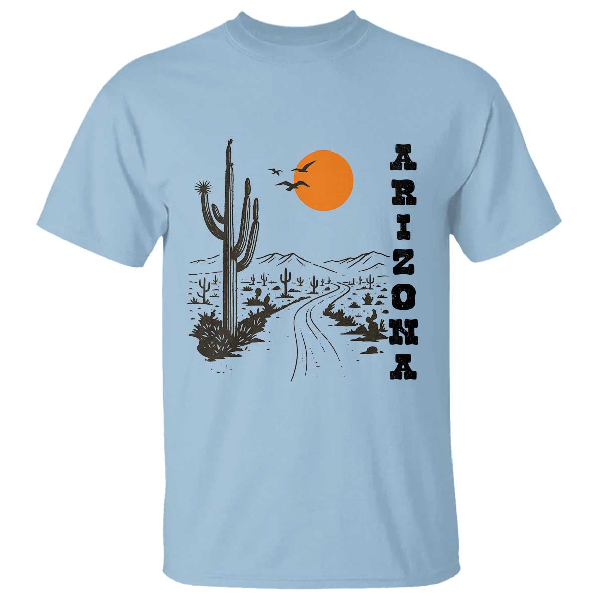 Retro Arizona Desert Road Sunset Graphic T Shirt Vintage Southwest Saguaro Cactus Travel Souvenir