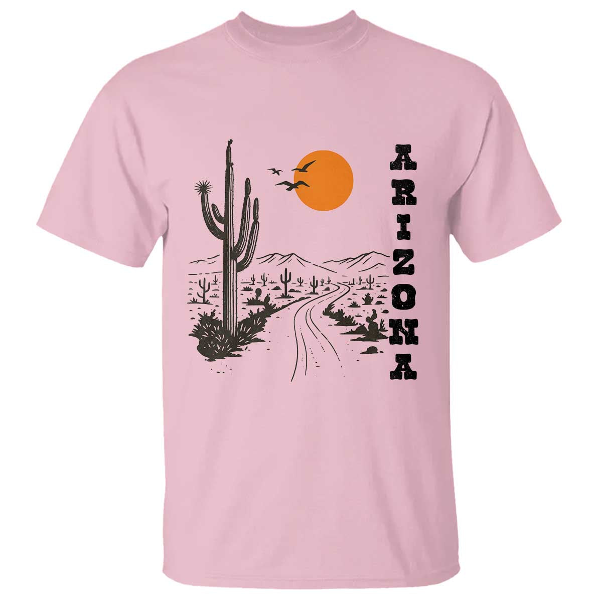 Retro Arizona Desert Road Sunset Graphic T Shirt Vintage Southwest Saguaro Cactus Travel Souvenir