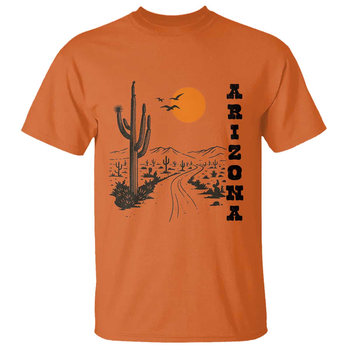 Retro Arizona Desert Road Sunset Graphic T Shirt Vintage Southwest Saguaro Cactus Travel Souvenir