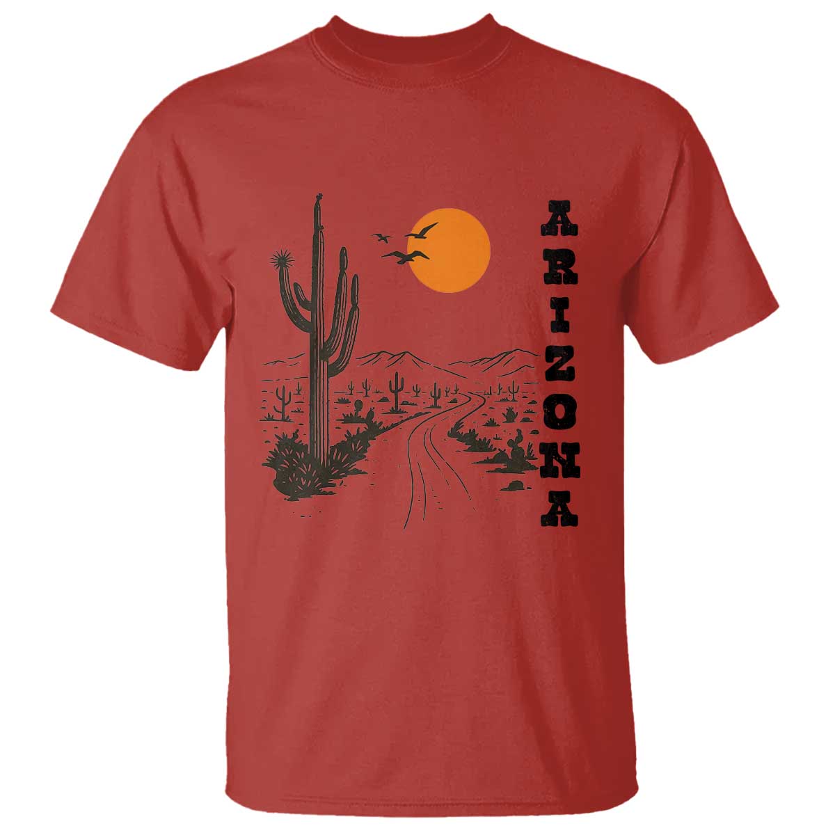 Retro Arizona Desert Road Sunset Graphic T Shirt Vintage Southwest Saguaro Cactus Travel Souvenir