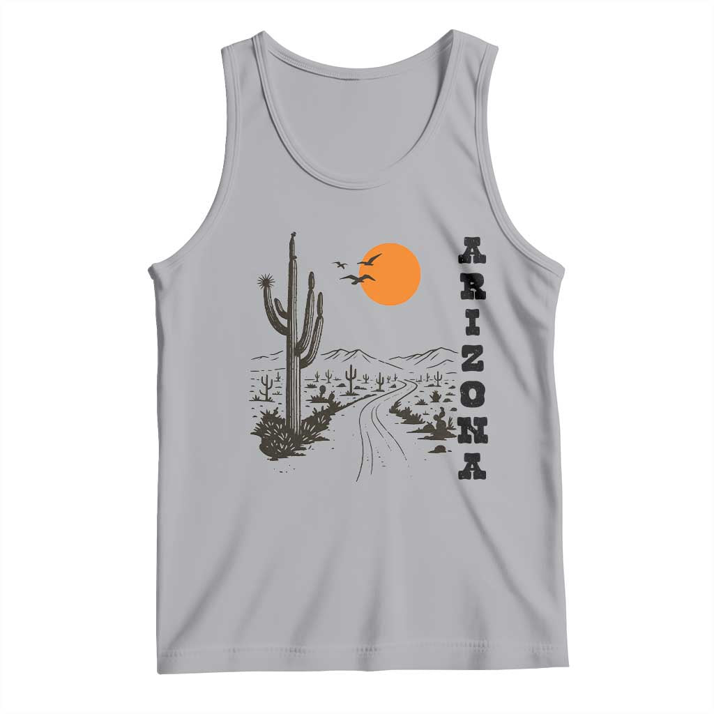 Retro Arizona Desert Road Sunset Graphic Tank Top Vintage Southwest Saguaro Cactus Travel Souvenir