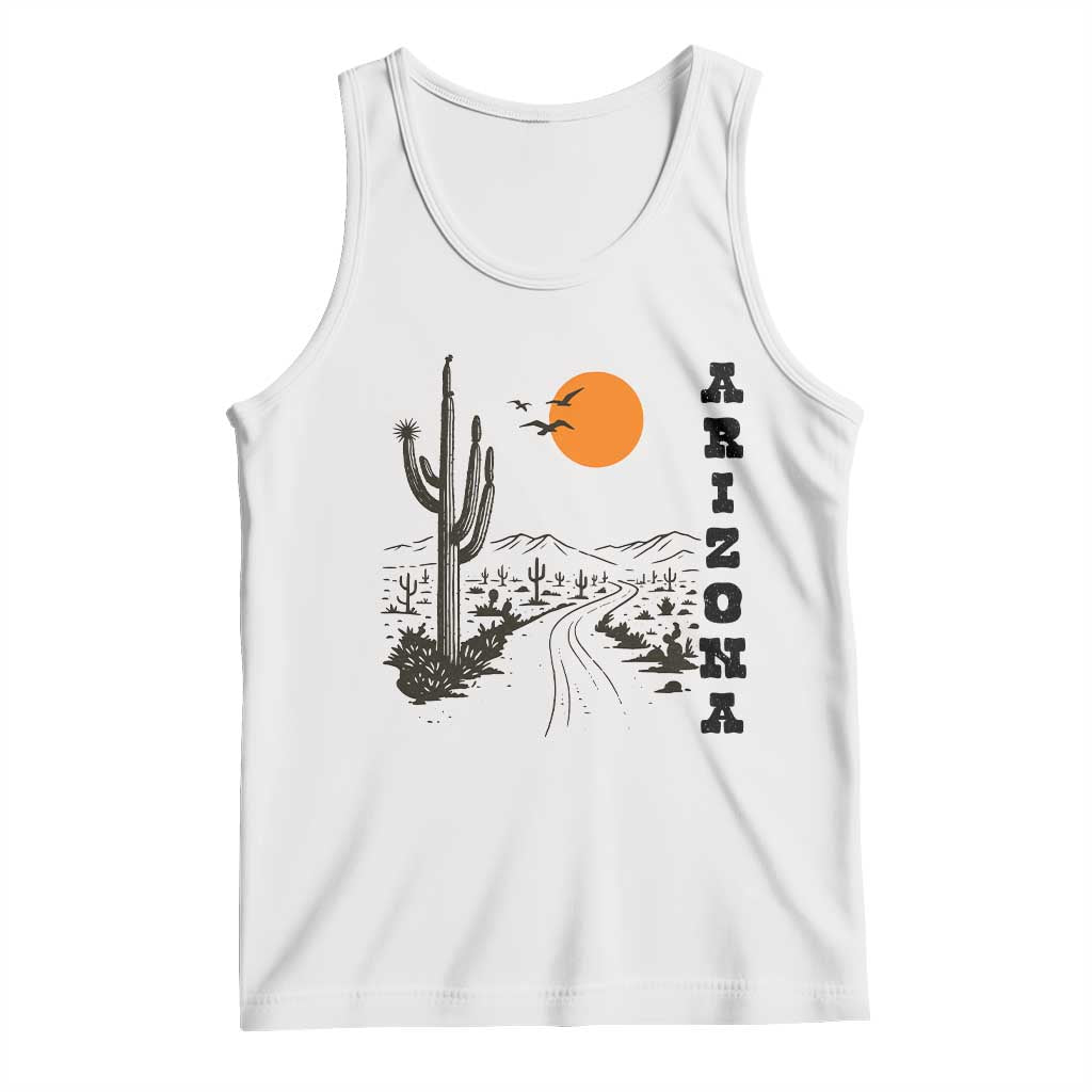 Retro Arizona Desert Road Sunset Graphic Tank Top Vintage Southwest Saguaro Cactus Travel Souvenir