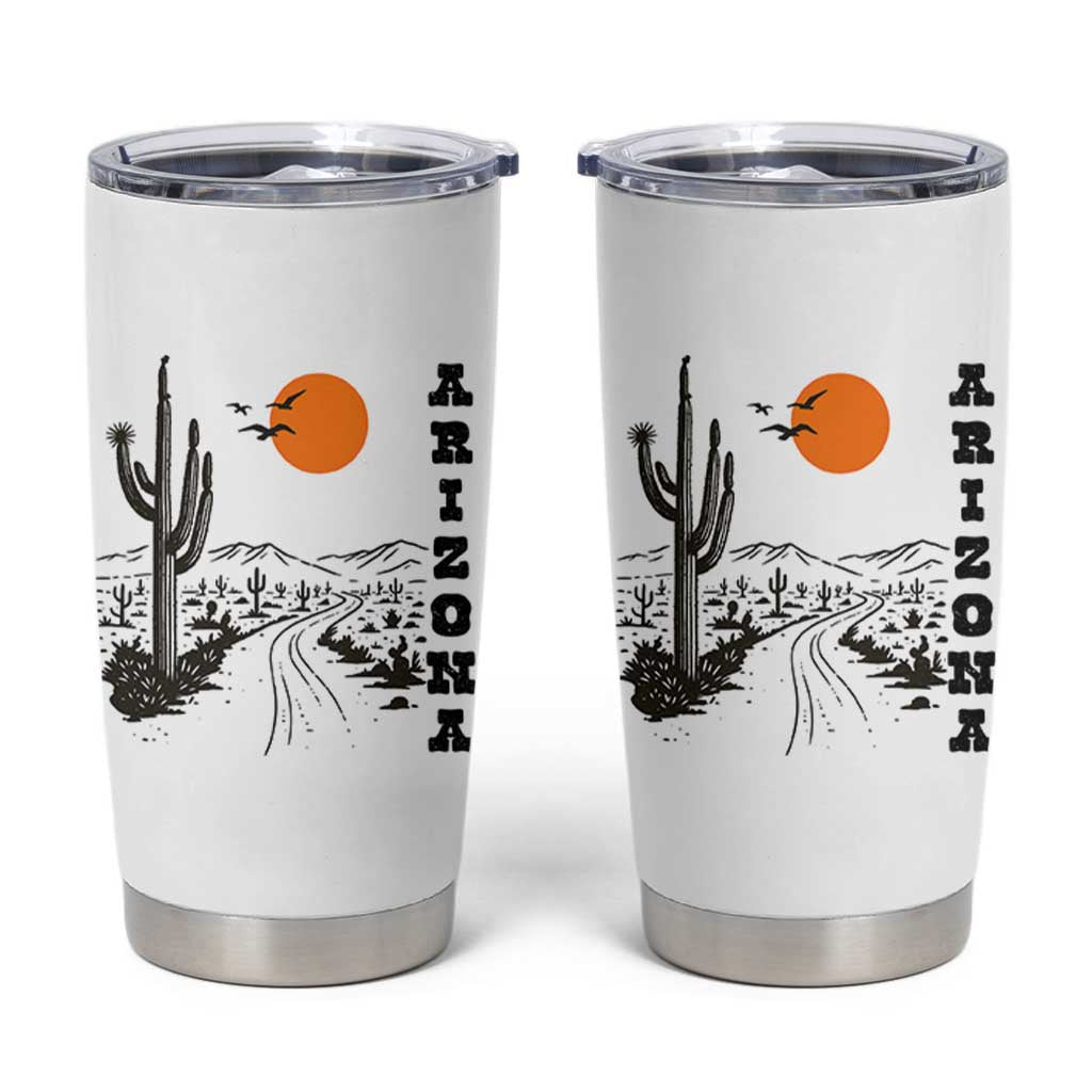 Retro Arizona Desert Road Sunset Graphic Tumbler Cup Vintage Southwest Saguaro Cactus Travel Souvenir