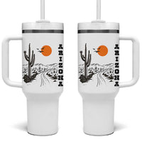 Retro Arizona Desert Road Sunset Graphic Tumbler With Handle Vintage Southwest Saguaro Cactus Travel Souvenir