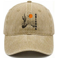 Retro Arizona Desert Road Sunset Graphic Washed Cotton Baseball Cap Vintage Southwest Saguaro Cactus Travel Souvenir
