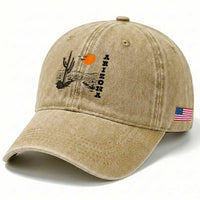 Retro Arizona Desert Road Sunset Graphic Washed Cotton Baseball Cap Vintage Southwest Saguaro Cactus Travel Souvenir