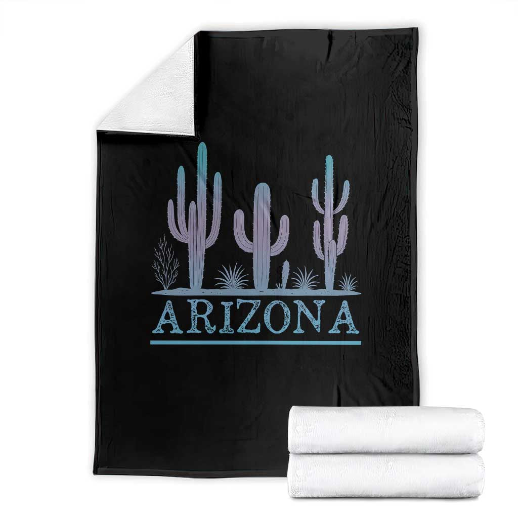 Retro Neon Silhouette Cactus Arizona Graphic Throw Blanket Modern Southwest Desert Aesthetic Travel Souvenir