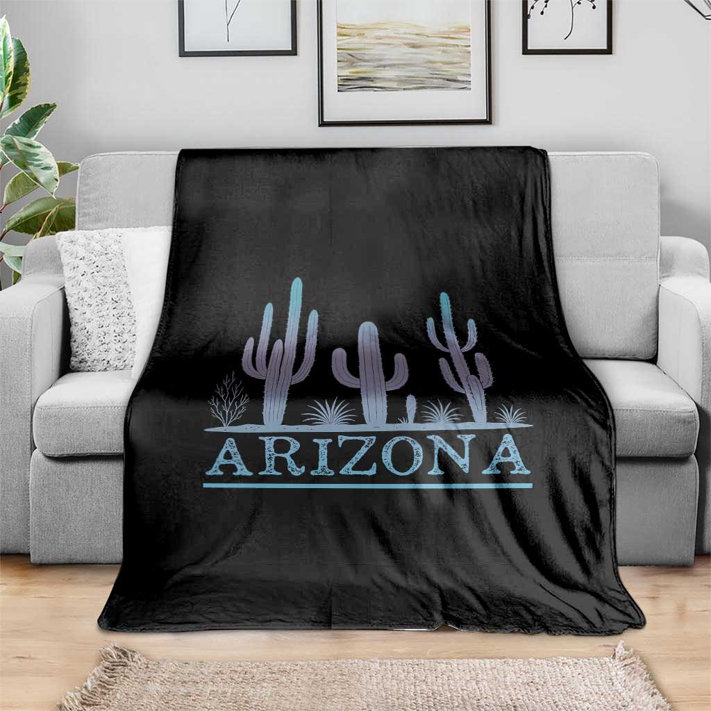 Retro Neon Silhouette Cactus Arizona Graphic Throw Blanket Modern Southwest Desert Aesthetic Travel Souvenir