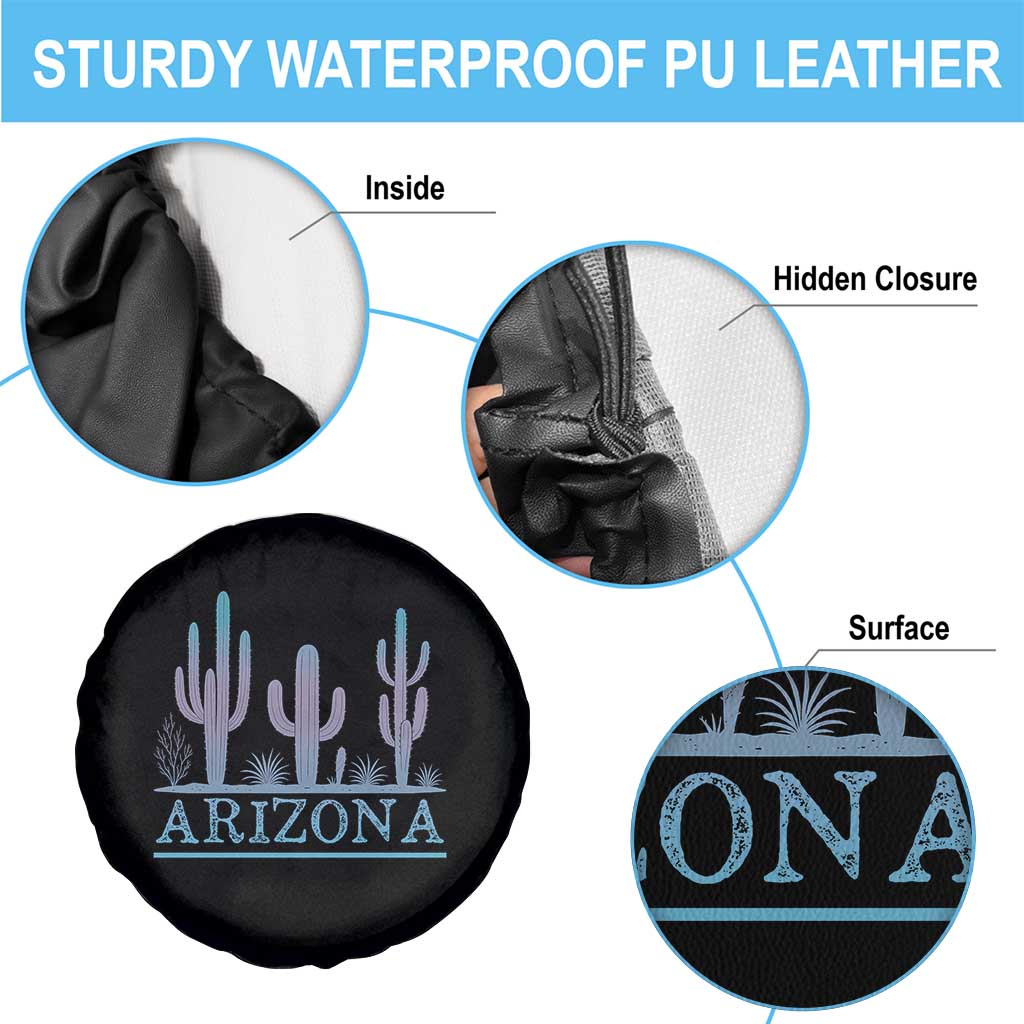 Retro Neon Silhouette Cactus Arizona Graphic Spare Tire Cover Modern Southwest Desert Aesthetic Travel Souvenir