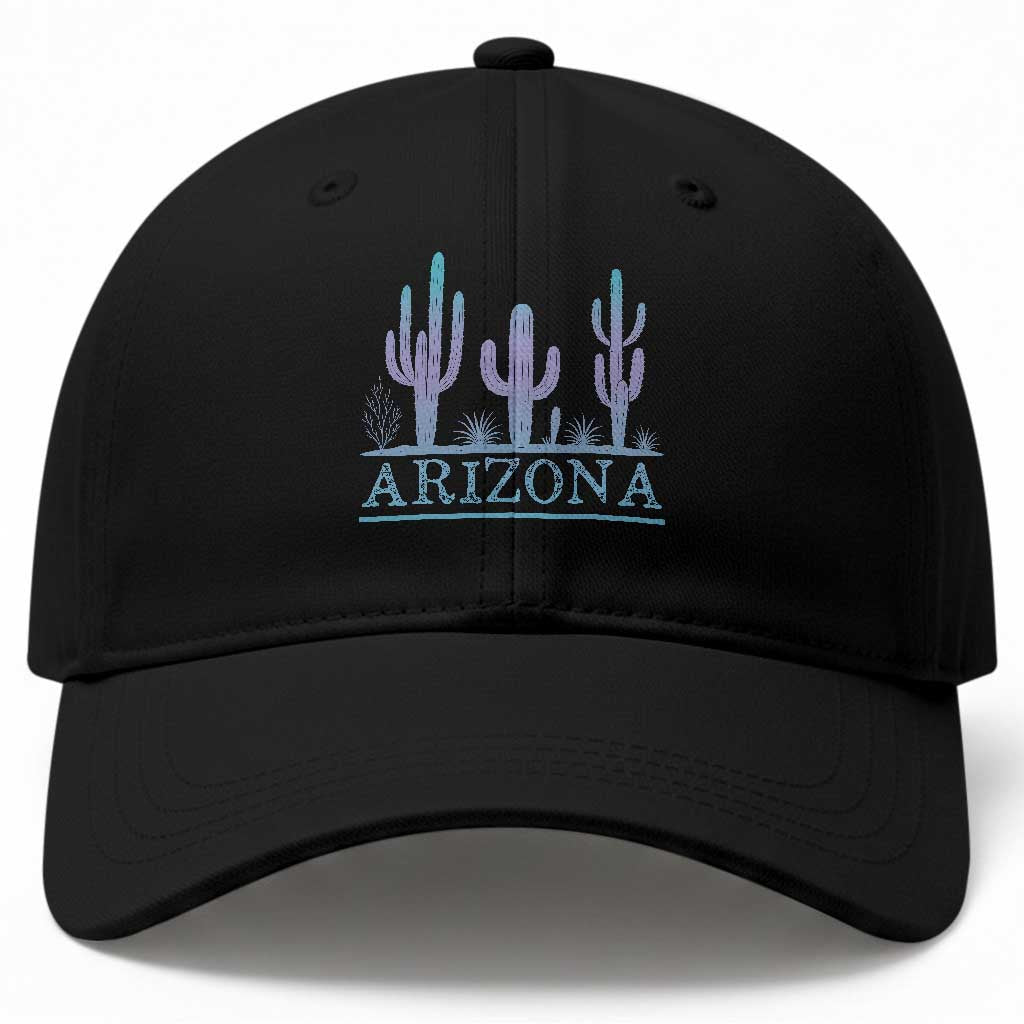 Retro Neon Silhouette Cactus Arizona Graphic Baseball Cap Modern Southwest Desert Aesthetic Travel Souvenir