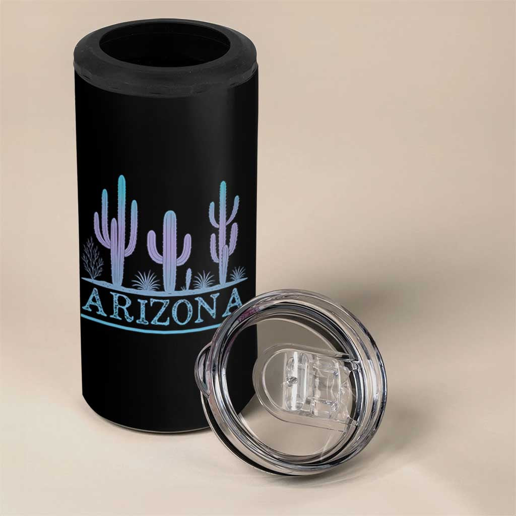 Retro Neon Silhouette Cactus Arizona Graphic 4 in 1 Can Cooler Tumbler Modern Southwest Desert Aesthetic Travel Souvenir