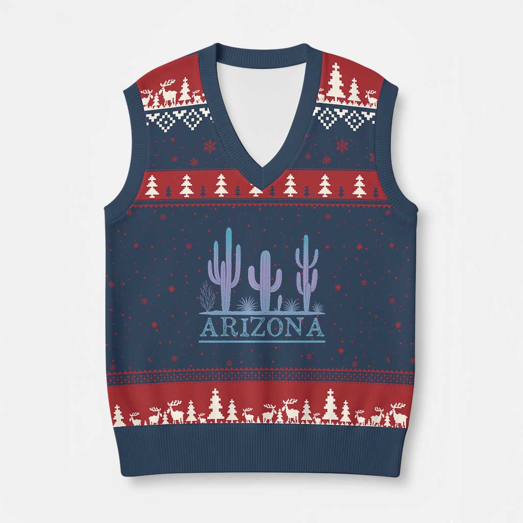 Retro Neon Silhouette Cactus Arizona Graphic V-Neck Knit Sweater Vest Modern Southwest Desert Aesthetic Travel Souvenir