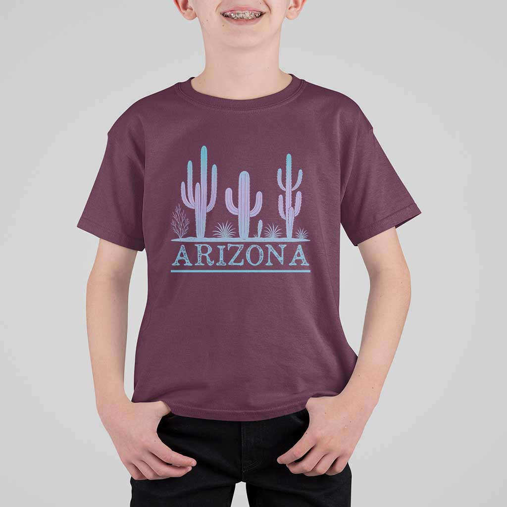 Retro Neon Silhouette Cactus Arizona Graphic T Shirt For Kid Modern Southwest Desert Aesthetic Travel Souvenir