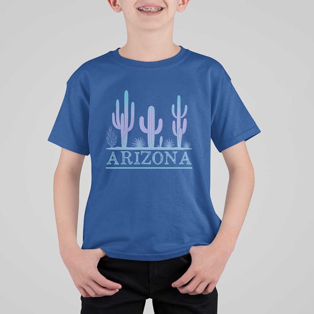 Retro Neon Silhouette Cactus Arizona Graphic T Shirt For Kid Modern Southwest Desert Aesthetic Travel Souvenir