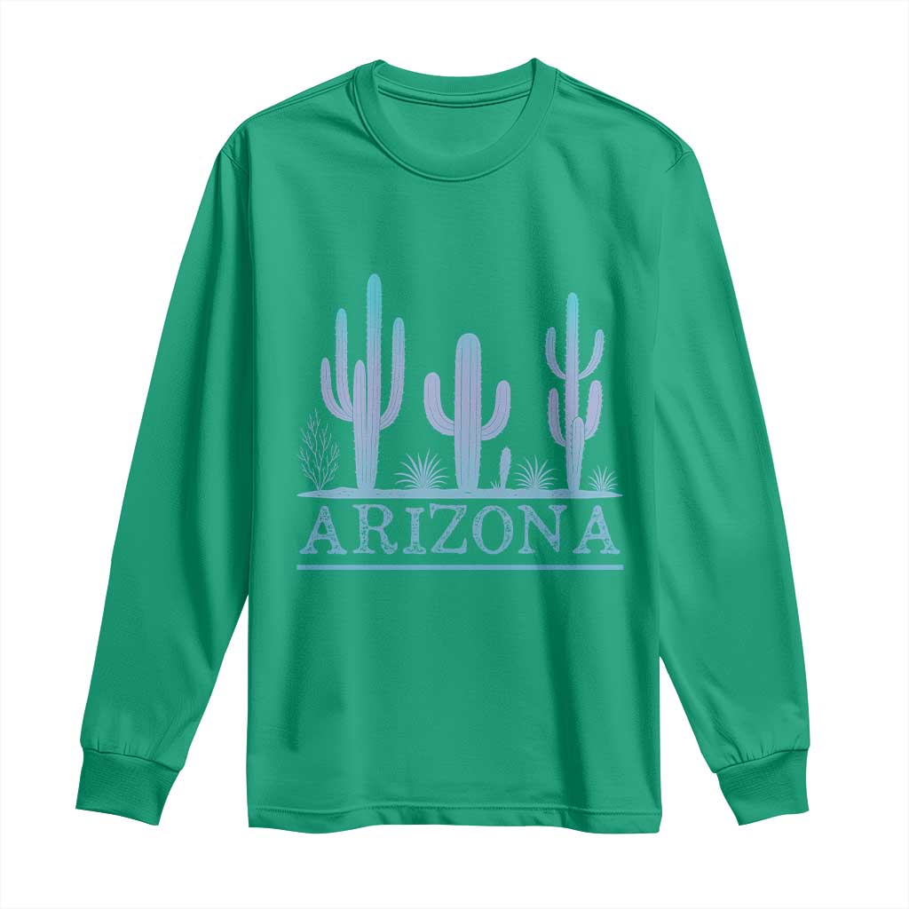 Retro Neon Silhouette Cactus Arizona Graphic Long Sleeve Shirt Modern Southwest Desert Aesthetic Travel Souvenir