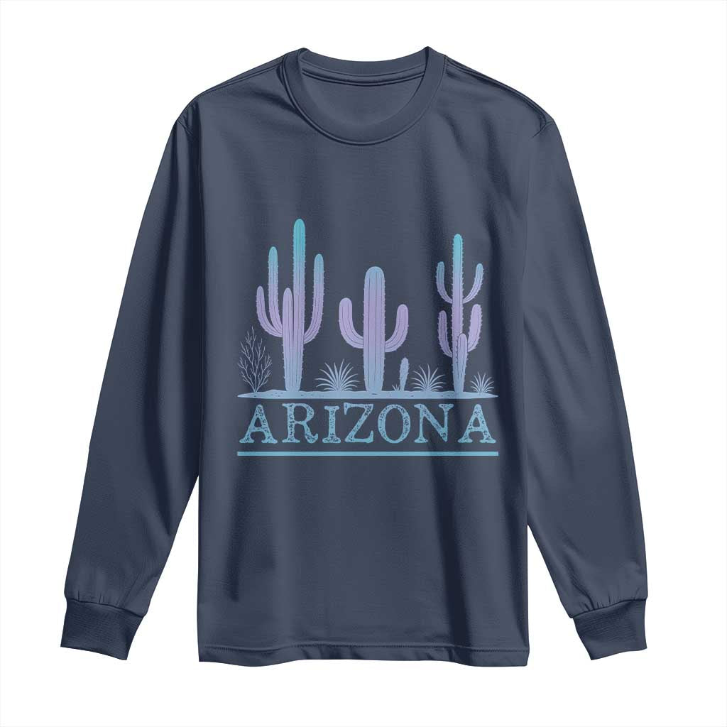 Retro Neon Silhouette Cactus Arizona Graphic Long Sleeve Shirt Modern Southwest Desert Aesthetic Travel Souvenir