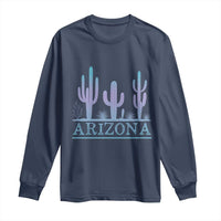 Retro Neon Silhouette Cactus Arizona Graphic Long Sleeve Shirt Modern Southwest Desert Aesthetic Travel Souvenir