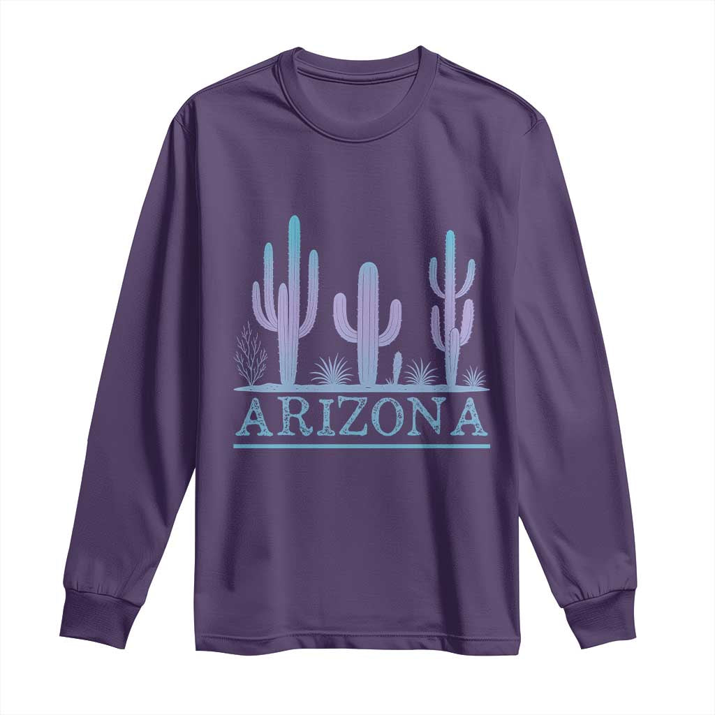 Retro Neon Silhouette Cactus Arizona Graphic Long Sleeve Shirt Modern Southwest Desert Aesthetic Travel Souvenir
