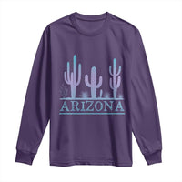 Retro Neon Silhouette Cactus Arizona Graphic Long Sleeve Shirt Modern Southwest Desert Aesthetic Travel Souvenir
