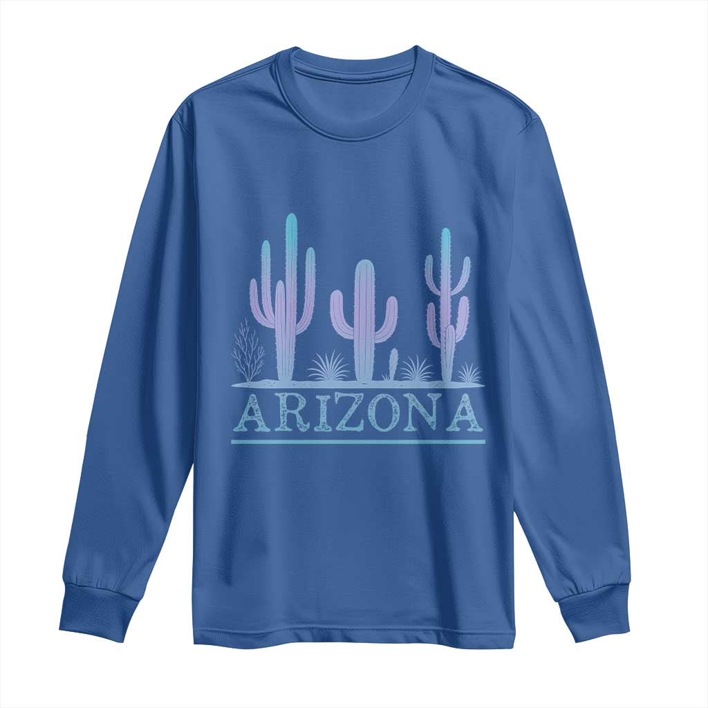 Retro Neon Silhouette Cactus Arizona Graphic Long Sleeve Shirt Modern Southwest Desert Aesthetic Travel Souvenir