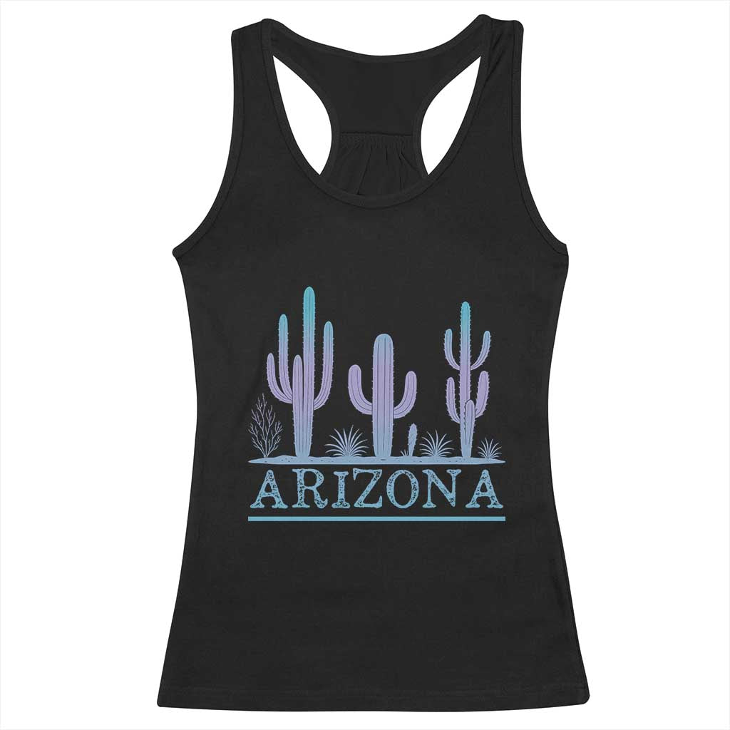 Retro Neon Silhouette Cactus Arizona Graphic Racerback Tank Top Modern Southwest Desert Aesthetic Travel Souvenir