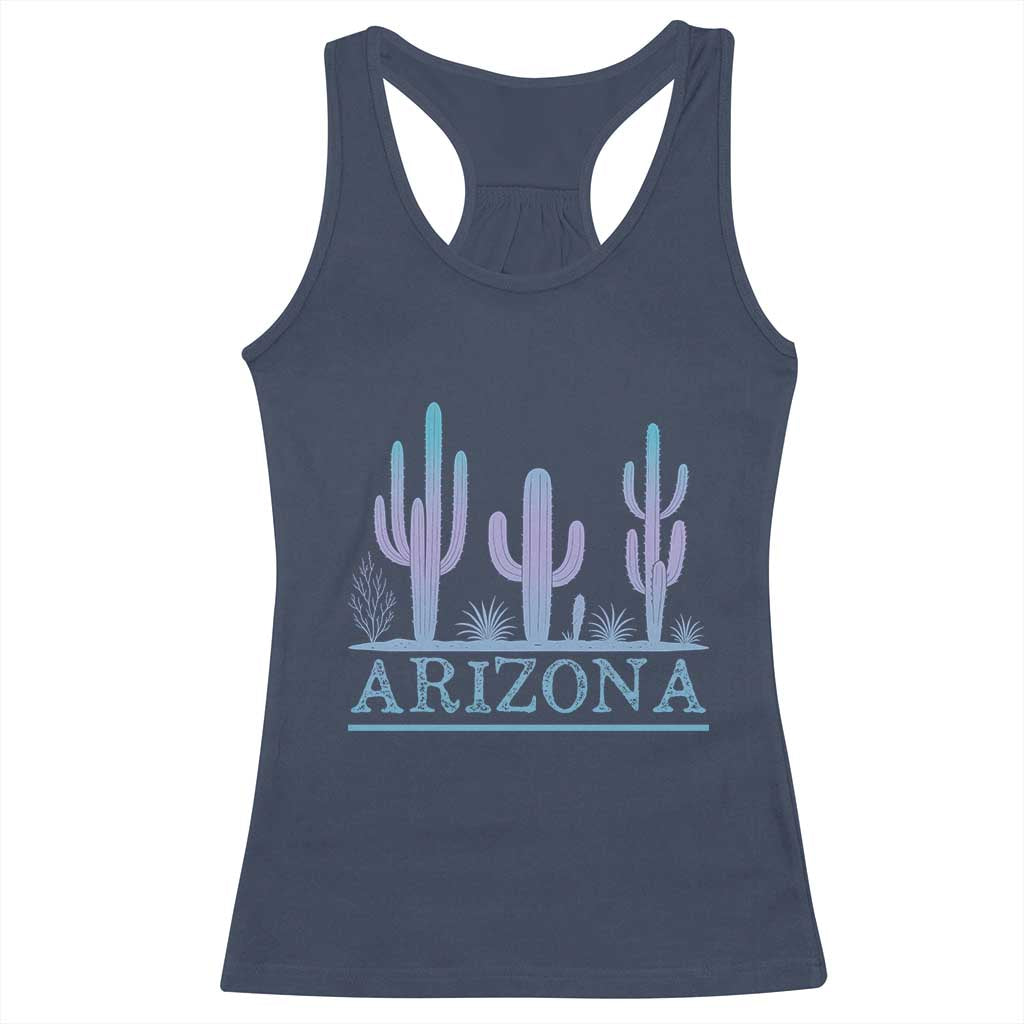 Retro Neon Silhouette Cactus Arizona Graphic Racerback Tank Top Modern Southwest Desert Aesthetic Travel Souvenir
