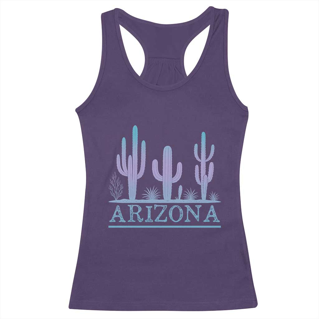 Retro Neon Silhouette Cactus Arizona Graphic Racerback Tank Top Modern Southwest Desert Aesthetic Travel Souvenir