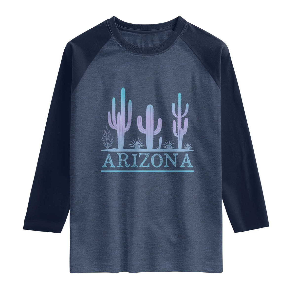 Retro Neon Silhouette Cactus Arizona Graphic Raglan Shirt Modern Southwest Desert Aesthetic Travel Souvenir