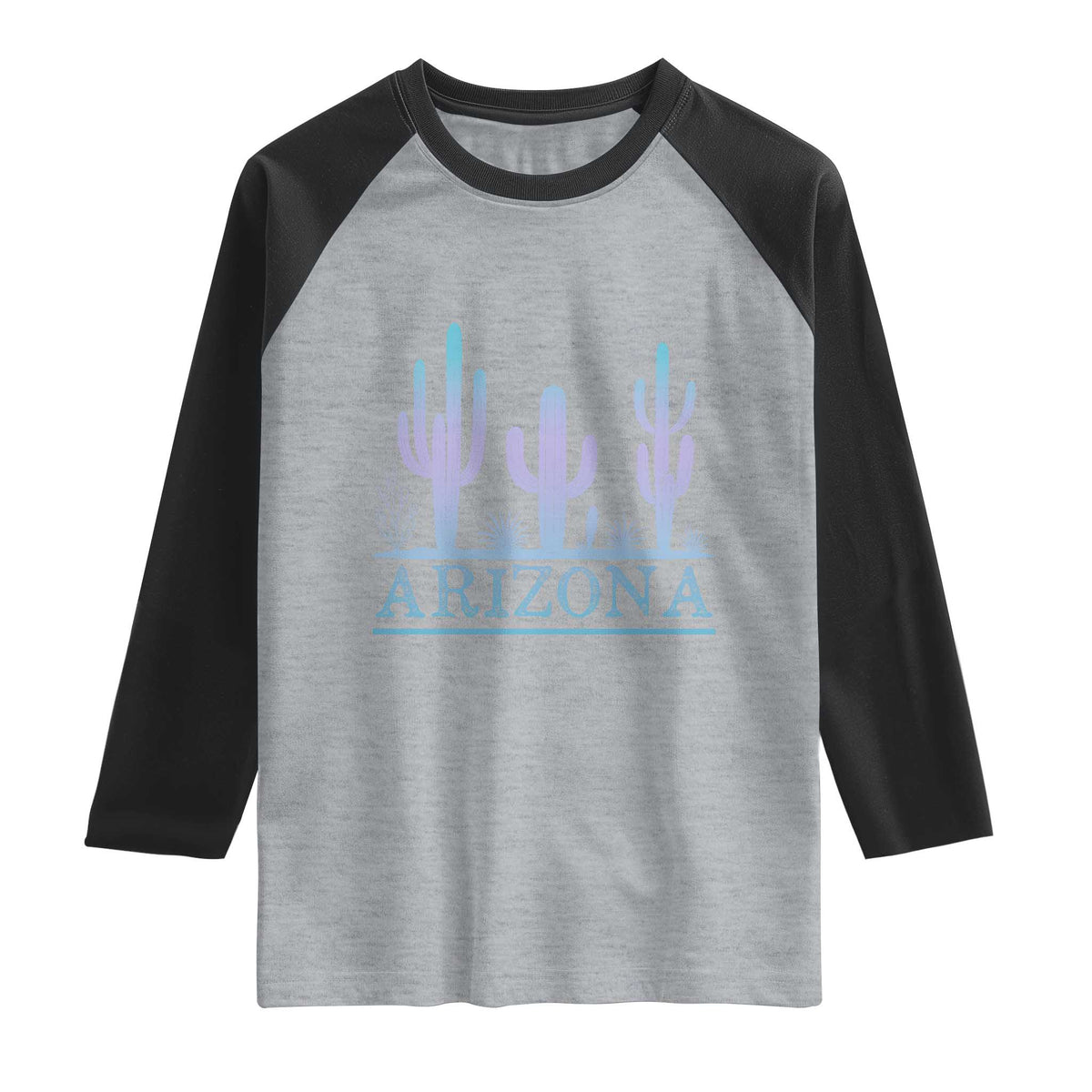 Retro Neon Silhouette Cactus Arizona Graphic Raglan Shirt Modern Southwest Desert Aesthetic Travel Souvenir