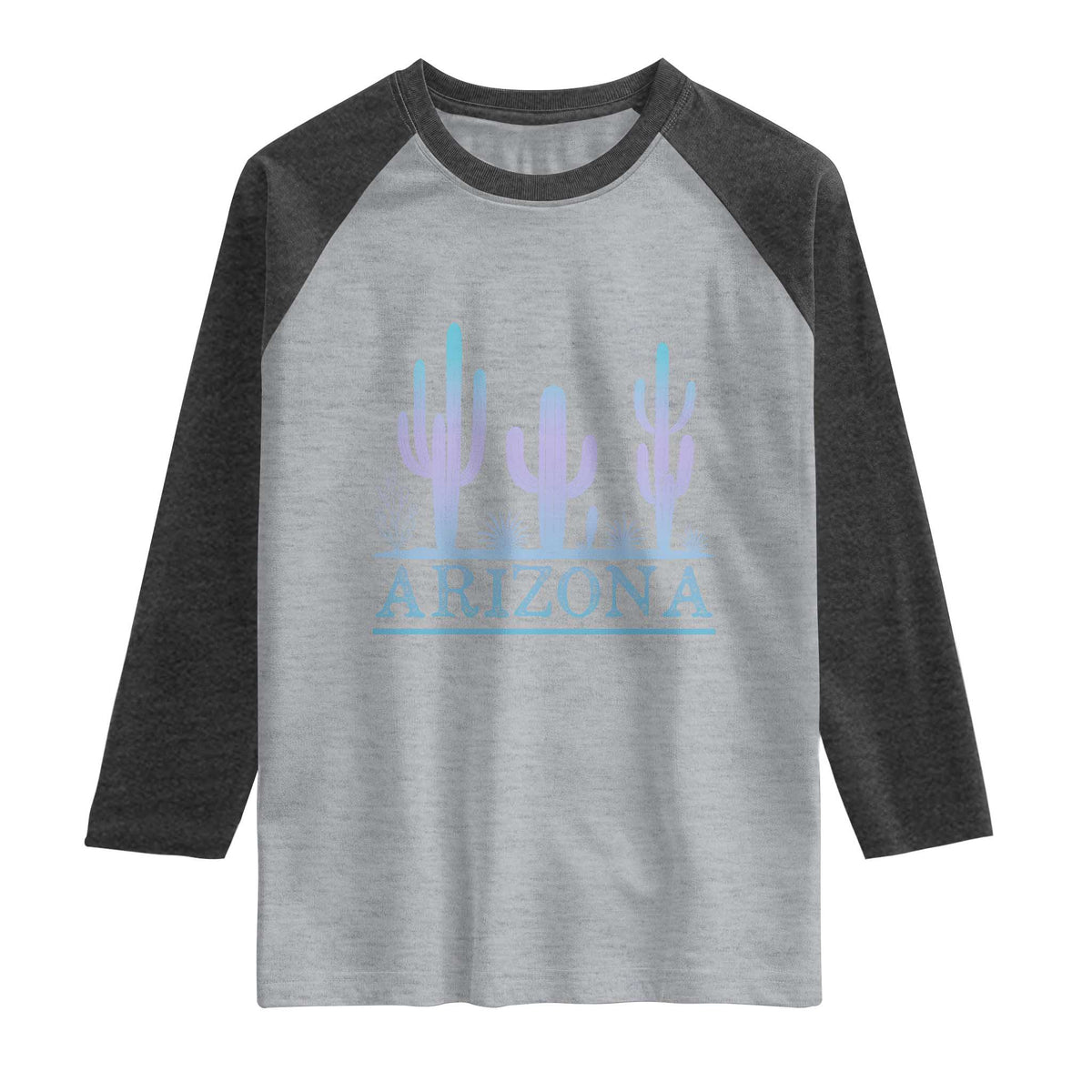 Retro Neon Silhouette Cactus Arizona Graphic Raglan Shirt Modern Southwest Desert Aesthetic Travel Souvenir