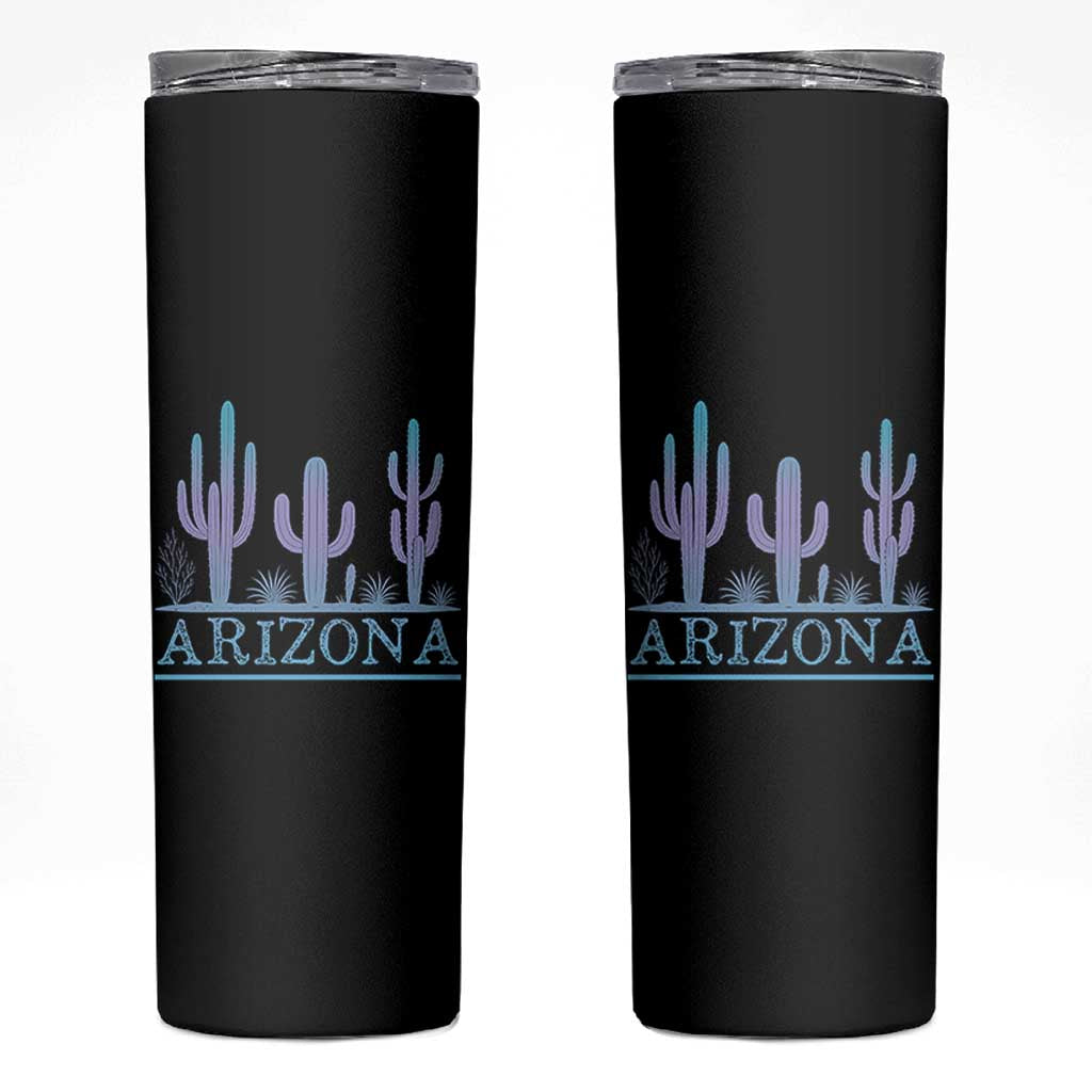 Retro Neon Silhouette Cactus Arizona Graphic Skinny Tumbler Modern Southwest Desert Aesthetic Travel Souvenir