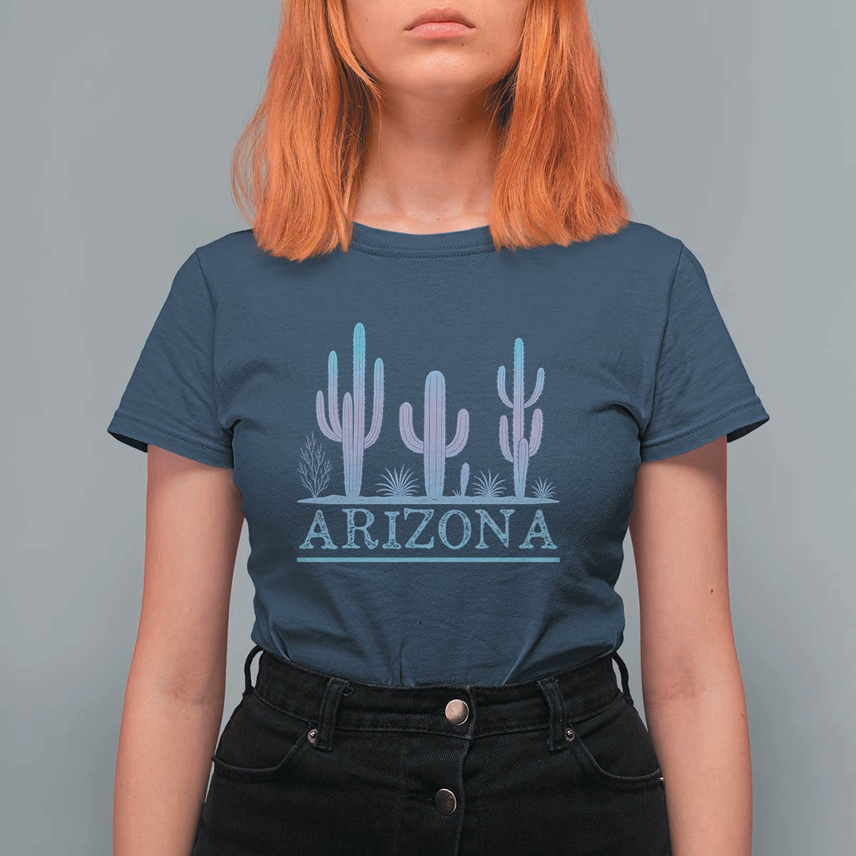 Retro Neon Silhouette Cactus Arizona Graphic T Shirt For Women Modern Southwest Desert Aesthetic Travel Souvenir