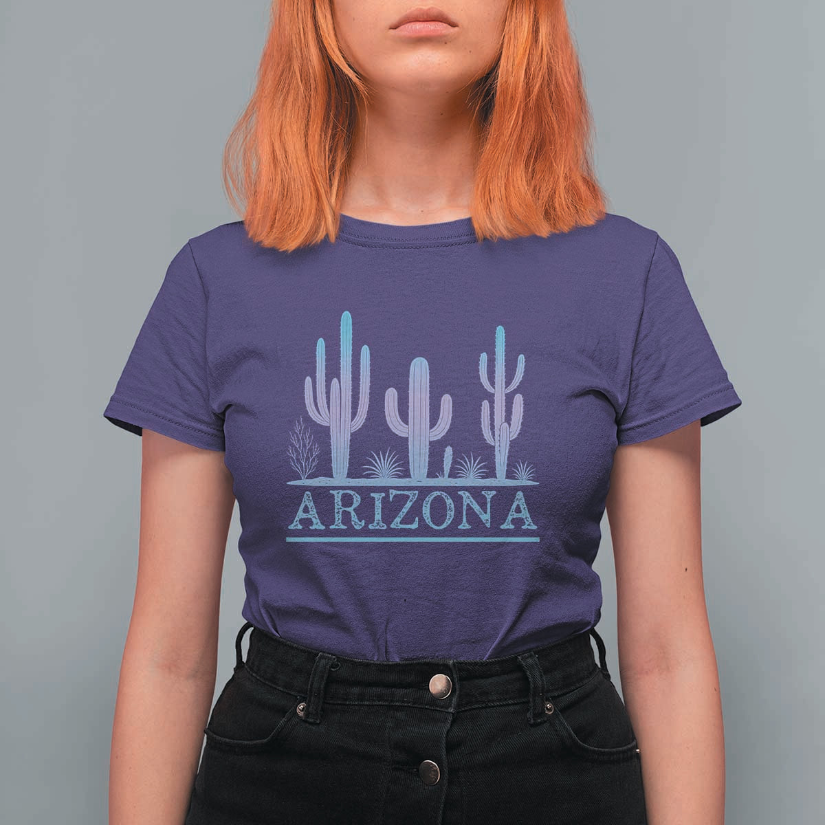 Retro Neon Silhouette Cactus Arizona Graphic T Shirt For Women Modern Southwest Desert Aesthetic Travel Souvenir