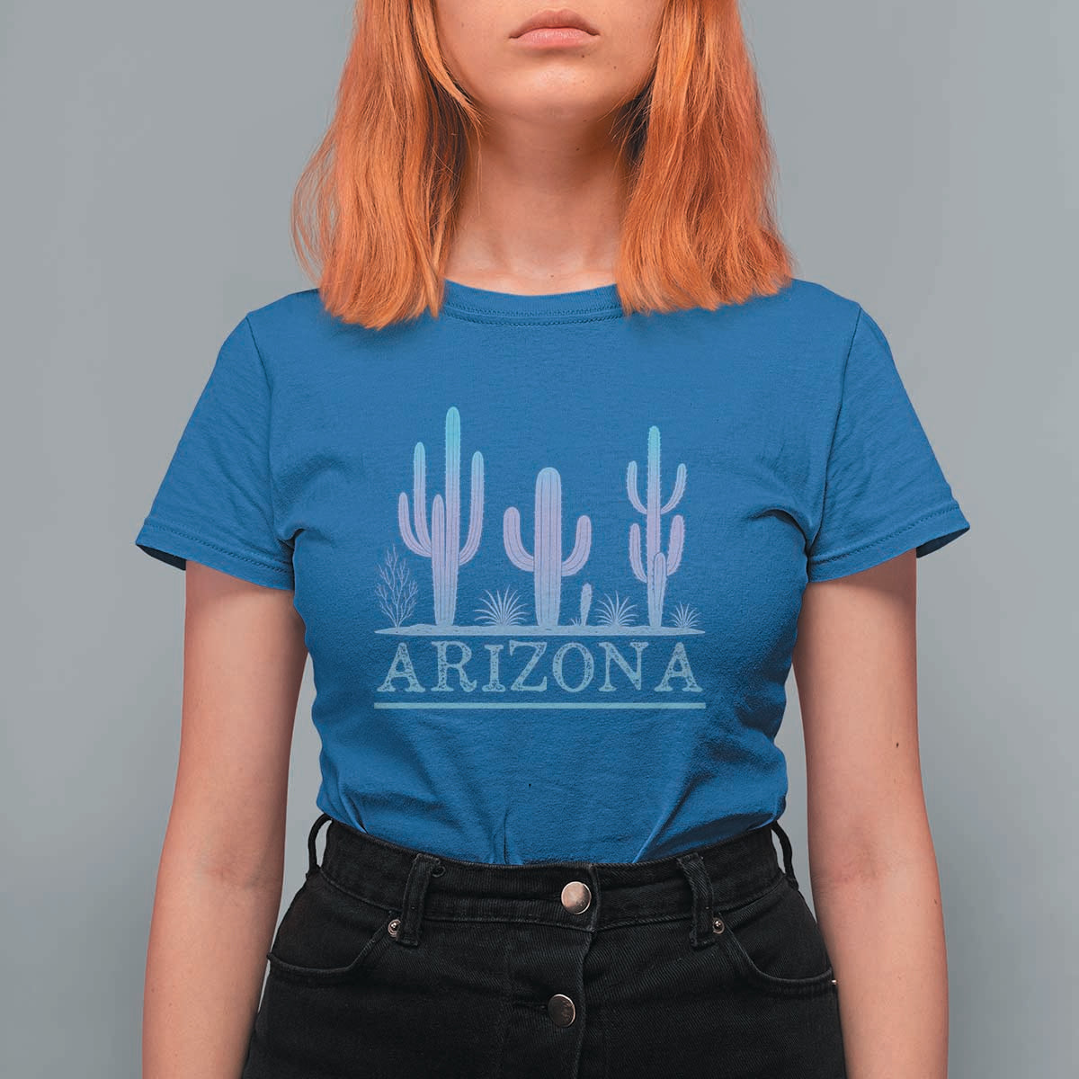 Retro Neon Silhouette Cactus Arizona Graphic T Shirt For Women Modern Southwest Desert Aesthetic Travel Souvenir