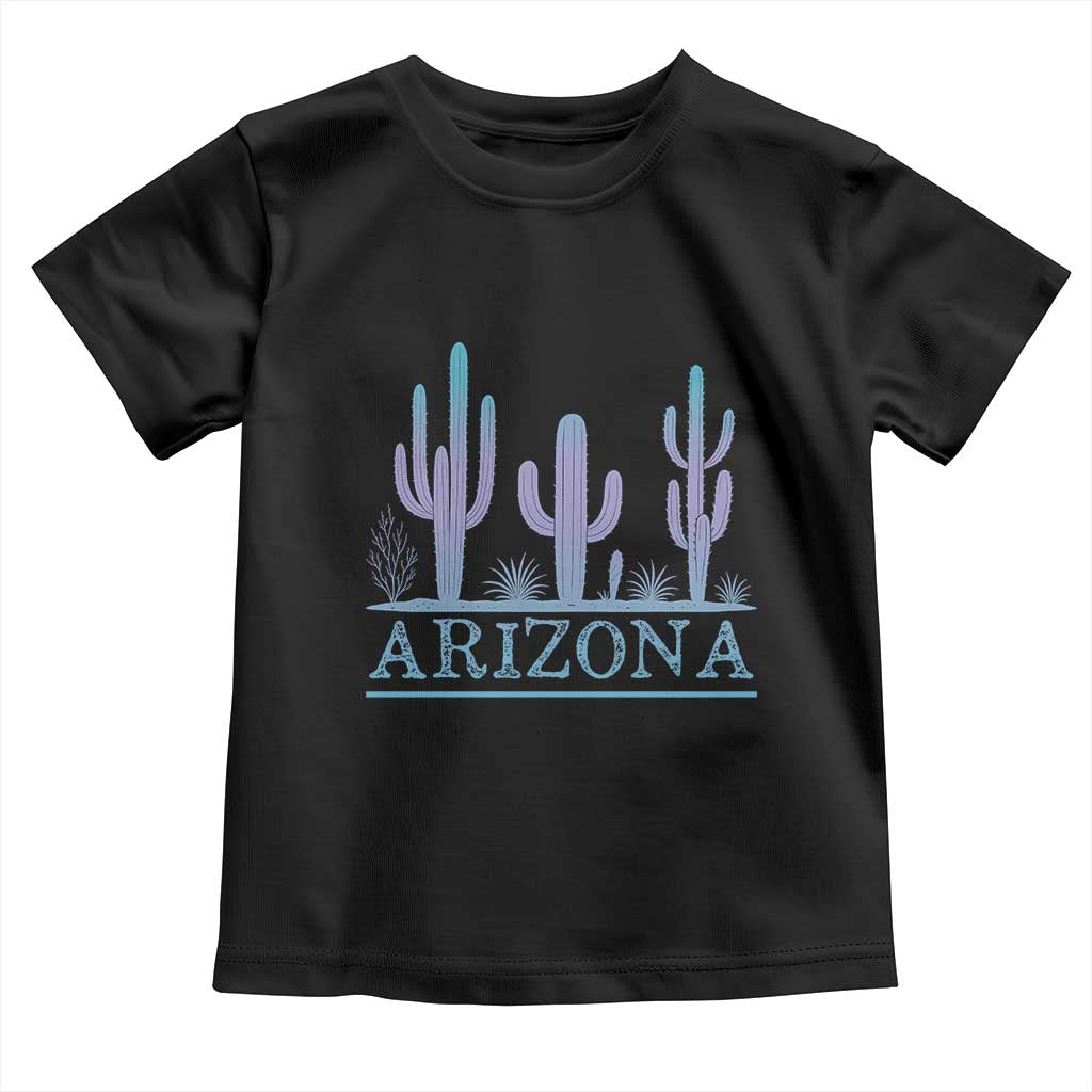 Retro Neon Silhouette Cactus Arizona Graphic Toddler T Shirt Modern Southwest Desert Aesthetic Travel Souvenir